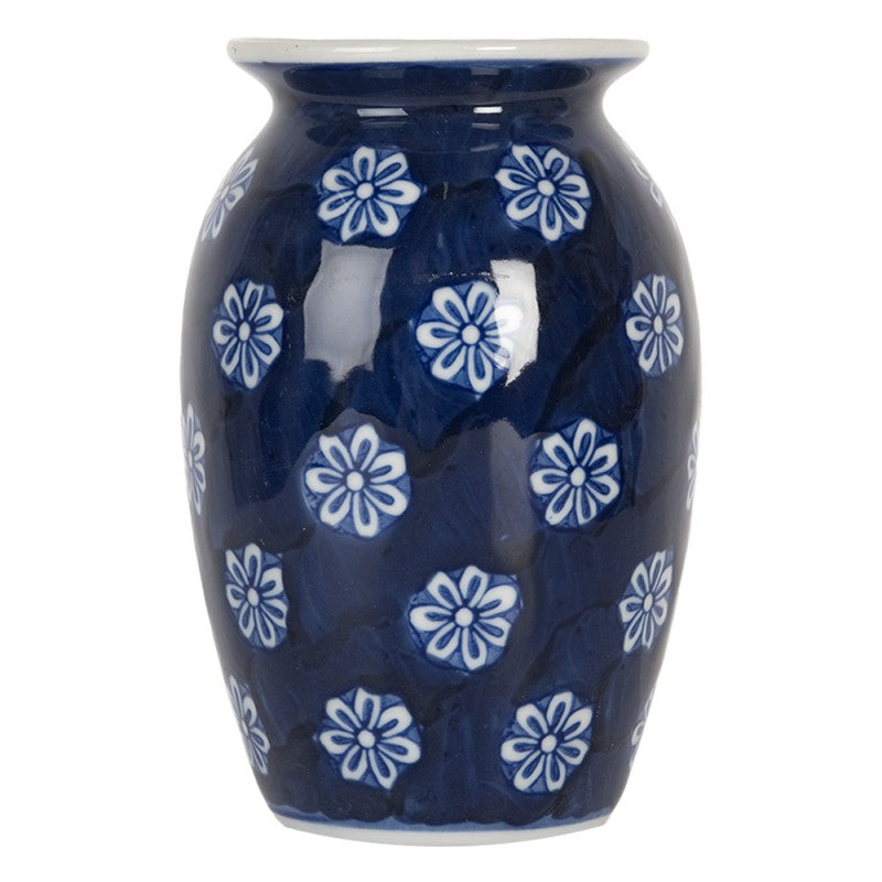 Chinoiserie-Dekovase Blütenrosetten Kobaltblau-Weiß Keramik Ø 10x15 cm von Clayre & Eef (6CE2085)