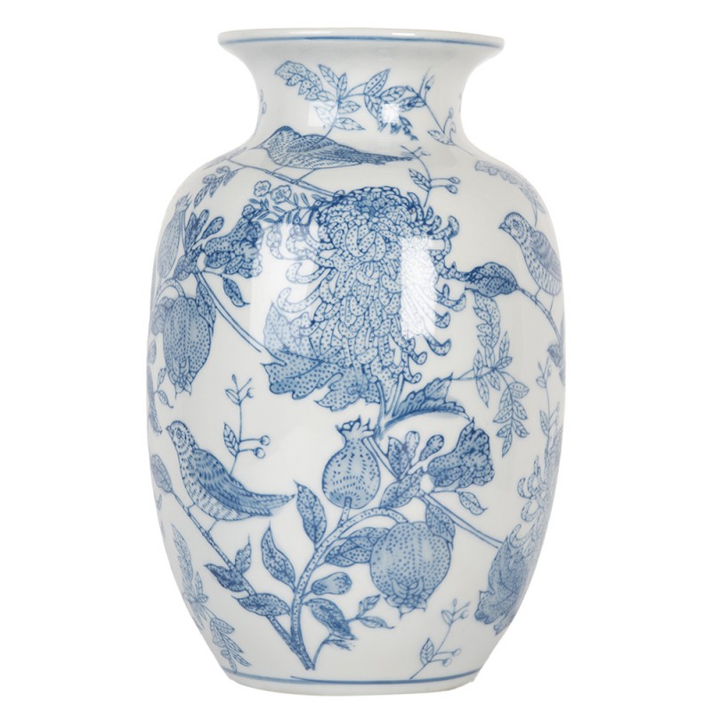 Chinoiserie-Dekovase Vögel auf Zweigen Blau-Weiß Keramik Ø 14x23 cm von Clayre & Eef (6CE2100)