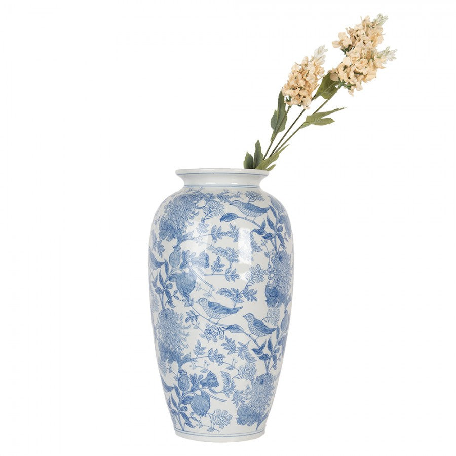Chinoiserie-Bodenvase Vögel auf Zweigen Blau-Weiß Keramik Ø 19x37 cm von Clayre & Eef (6CE2103)