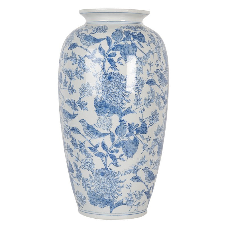 Chinoiserie-Bodenvase Vögel auf Zweigen Blau-Weiß Keramik Ø 19x37 cm von Clayre & Eef (6CE2103)