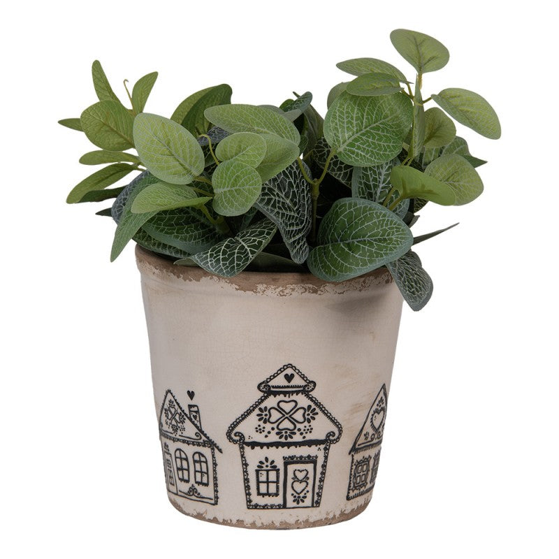 Clayre & Eef Blumentopf „Lebkuchenhaus“ aus Keramik in Zementgrau, Ø 17 cm (6CE2123L)