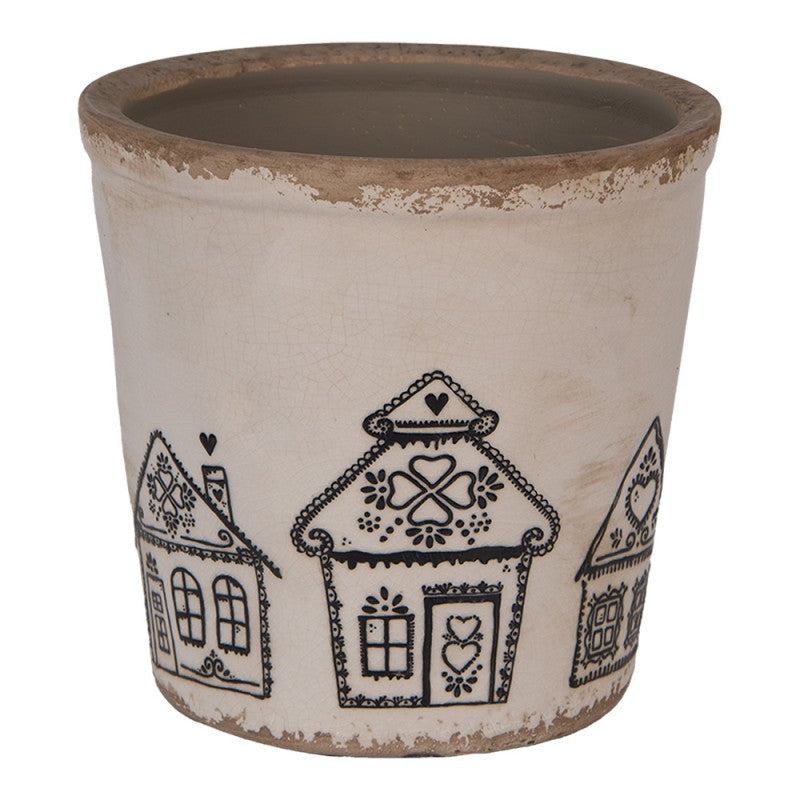 Clayre & Eef Blumentopf „Lebkuchenhaus“ aus Keramik in Zementgrau, Ø 17 cm (6CE2123L)