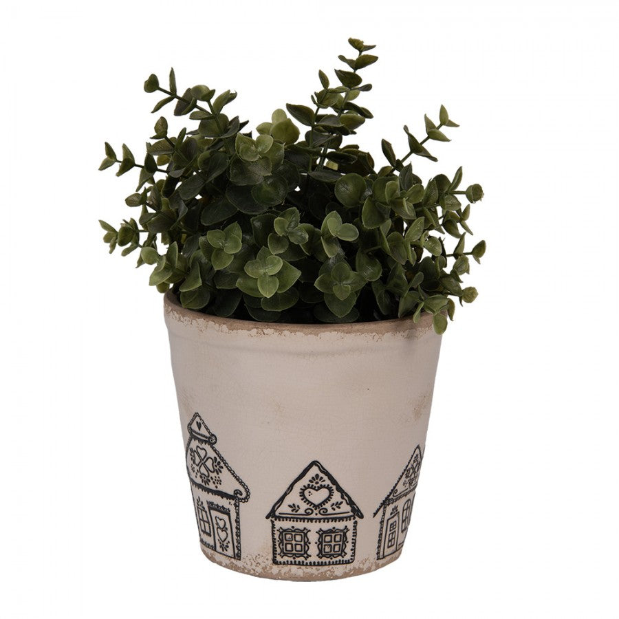 Clayre & Eef Blumentopf „Lebkuchen-Haus“ aus Keramik in Zementgrau, Ø 15 cm (6CE2123M)