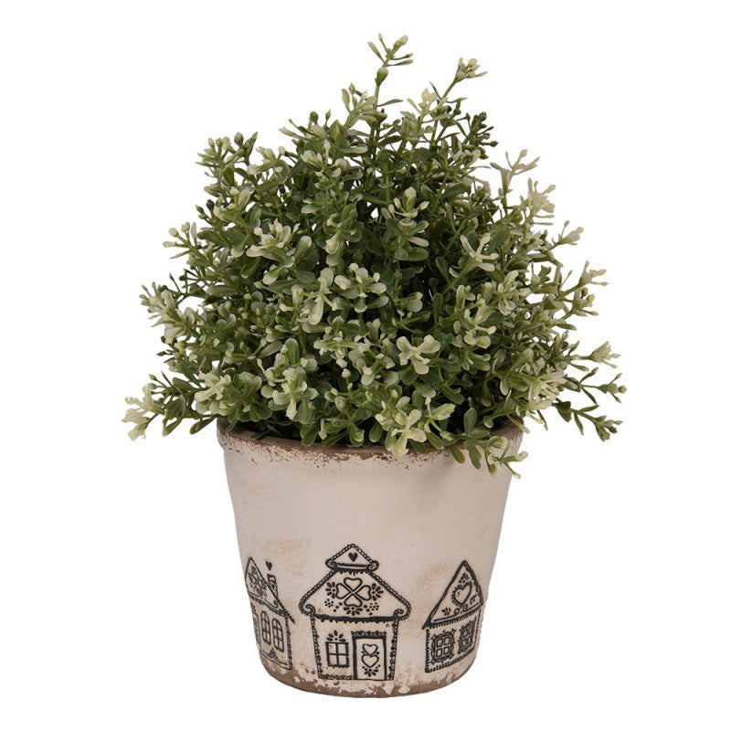 Clayre & Eef Blumentopf „Lebkuchen-Haus“ aus Keramik in Zementgrau, Ø 12 cm (6CE2123S)