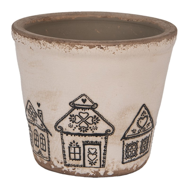 Clayre & Eef Blumentopf „Lebkuchen-Haus“ aus Keramik in Zementgrau, Ø 12 cm (6CE2123S)