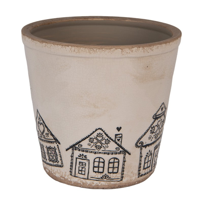 Clayre & Eef Blumentopf „Lebkuchen-Haus“ aus Keramik in Zementgrau, Ø 21 cm (6CE2123XL)