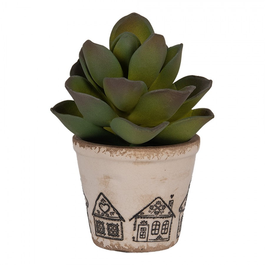 Clayre & Eef Blumentopf „Lebkuchenhaus“ aus Keramik in Zementgrau, Ø 8 cm (6CE2123XS)