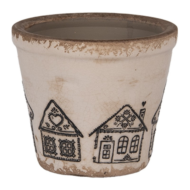 Clayre & Eef Blumentopf „Lebkuchenhaus“ aus Keramik in Zementgrau, Ø 8 cm (6CE2123XS)