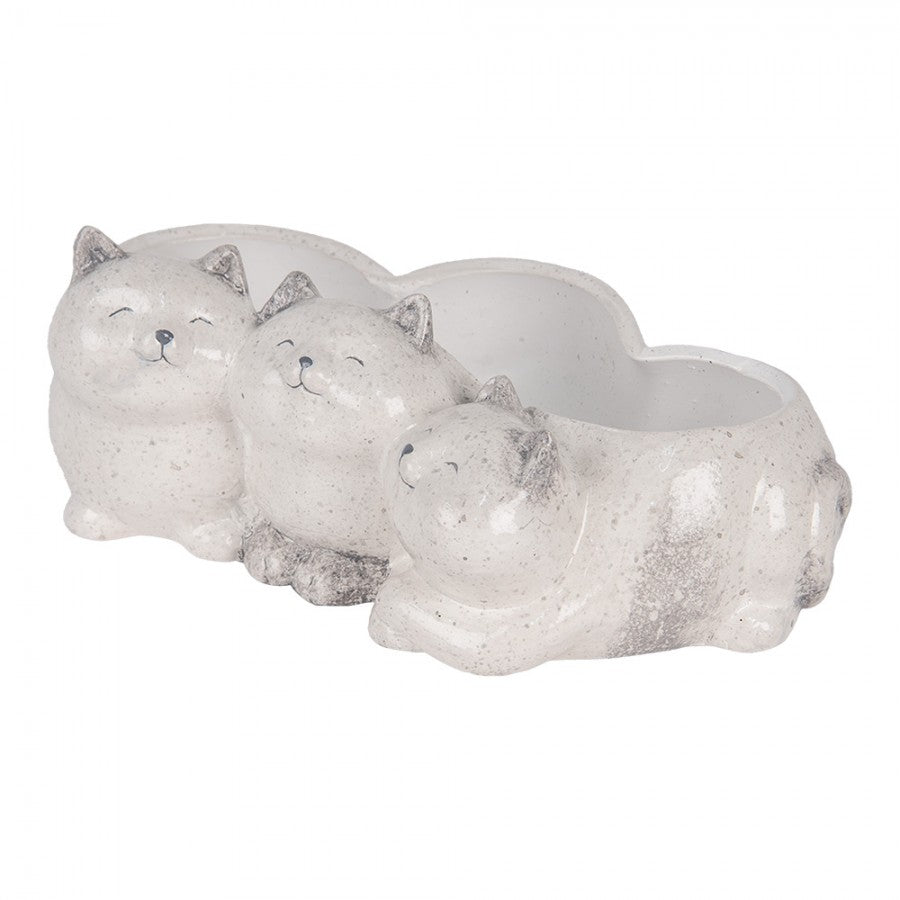 Clayre & Eef Pflanzschale „Katzenparade“ aus Keramik in Antikgrau, 27x16x10 cm (6CE2132)