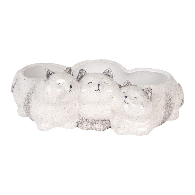Clayre & Eef Pflanzschale „Katzenparade“ aus Keramik in Antikgrau, 27x16x10 cm (6CE2132)