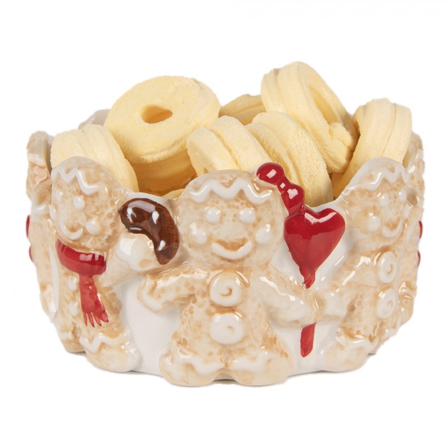 Clayre & Eef Servierschale „Pfefferkuchen-Reigen“ aus Keramik in Braun-Beige, Ø 14x7 cm (6CE2233)