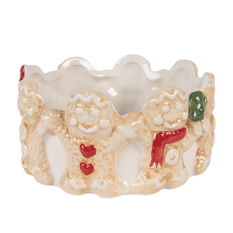 Clayre & Eef Servierschale „Pfefferkuchen-Reigen“ aus Keramik in Braun-Beige, Ø 14x7 cm (6CE2233)