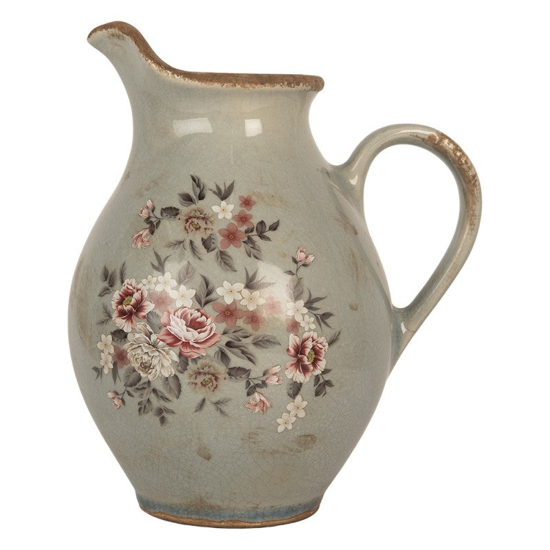Dekorative Kanne Vase Keramik Rosenbouquet Salbeigrau Craquelé 21x16x24 cm von Clayre & Eef (6CE2234M)