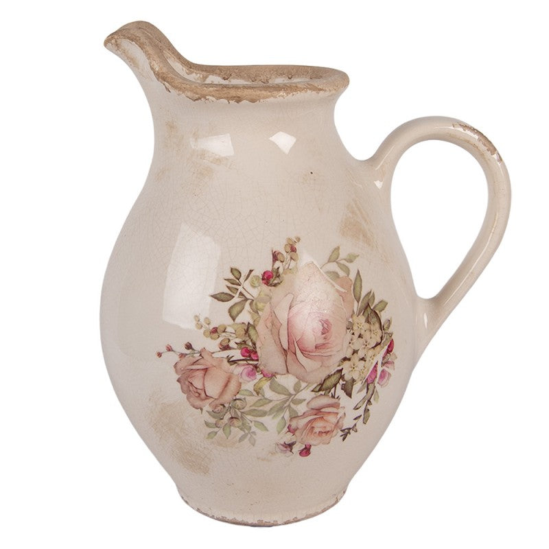 Dekorative Kanne Vase Keramik Englische Rosen Creme Craquelé 21x16x24 cm von Clayre & Eef (6CE2236M)