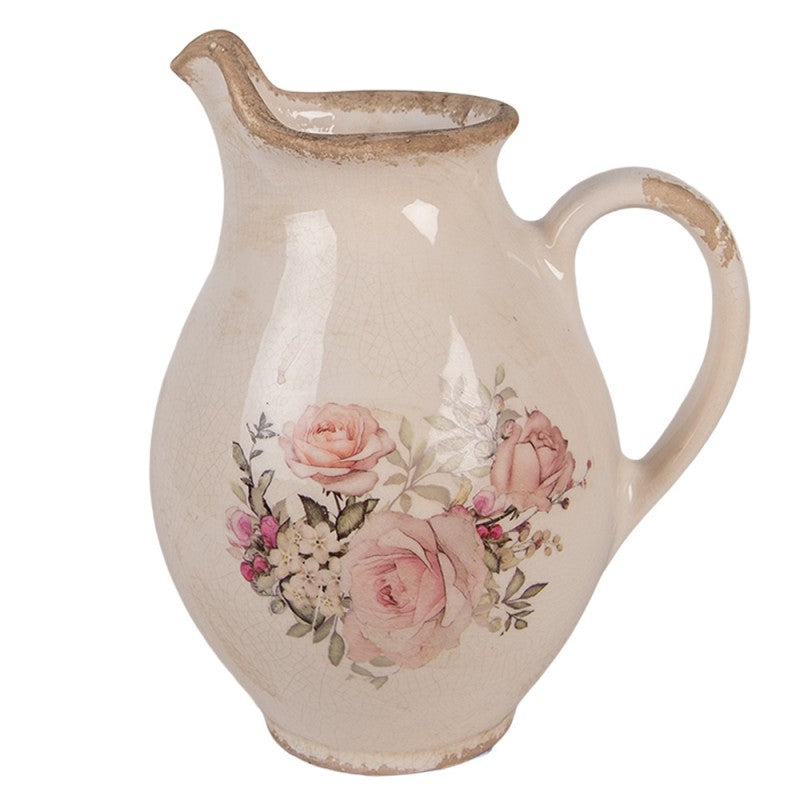 Dekorative Kanne Vase Keramik Englische Rosen Creme Craquelé 16x12x19 cm von Clayre & Eef (6CE2236S)