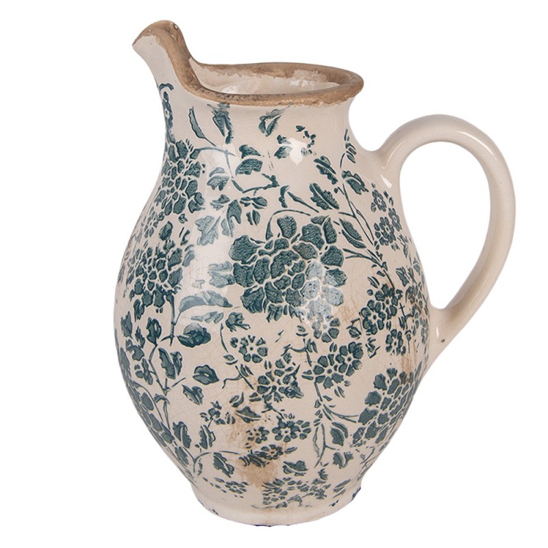 Dekorative Kanne Vase Keramik Pfingstrosen Grün Beige Craquelé 16x12x19 cm von Clayre & Eef (6CE2237S)
