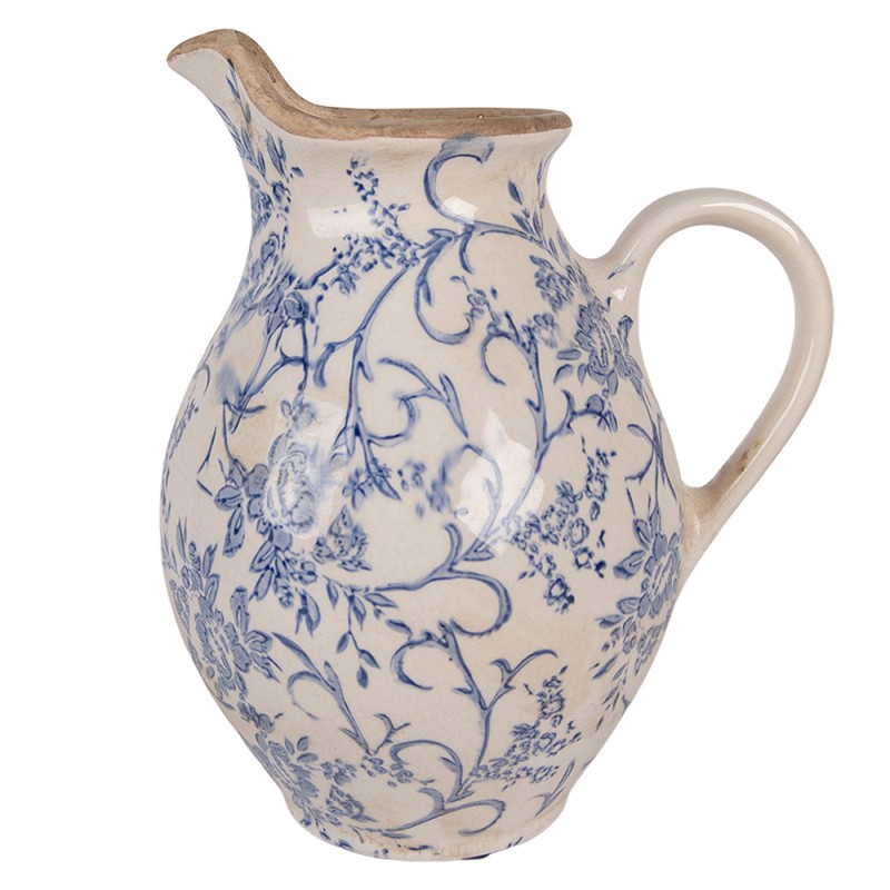 Dekorative Kanne Vase Keramik Blütenranken Blau Beige Craquelé 21x16x24 cm von Clayre & Eef (6CE2238M)
