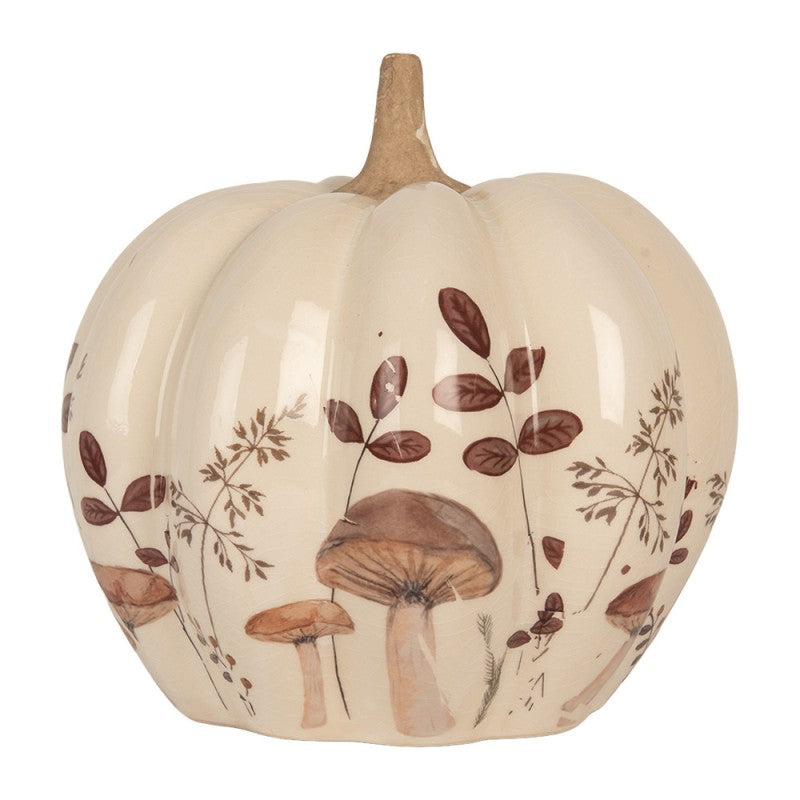 Herbst Deko-Kürbis Keramik Waldpilze Beige Ø 18x18 cm von Clayre & Eef (6CE2239M)