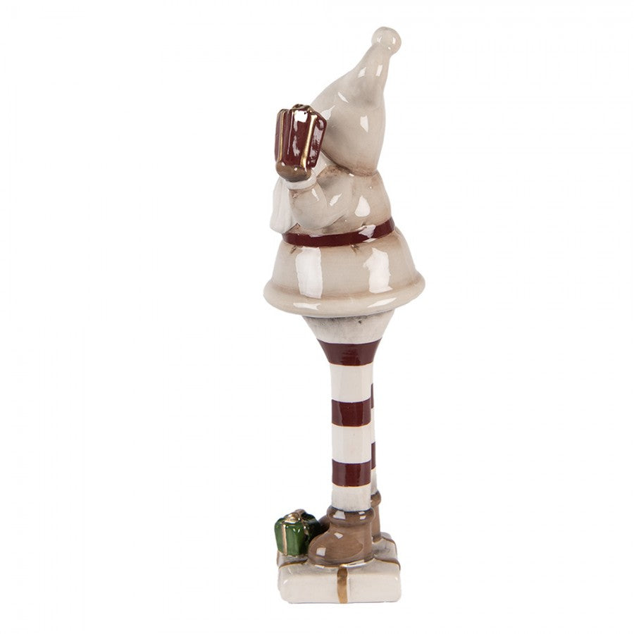 Clayre & Eef Keramikfigur „Weihnachts-Wichtel-Elf-Laaf-Zwerg “ aus Keramik in Rot-Weiß glasiert, 8x7x23 cm (6CE2251)