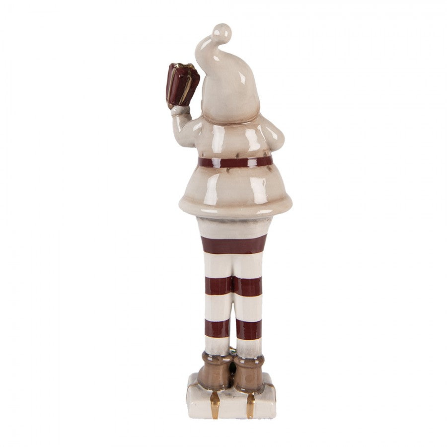 Clayre & Eef Keramikfigur „Weihnachts-Wichtel-Elf-Laaf-Zwerg “ aus Keramik in Rot-Weiß glasiert, 8x7x23 cm (6CE2251)
