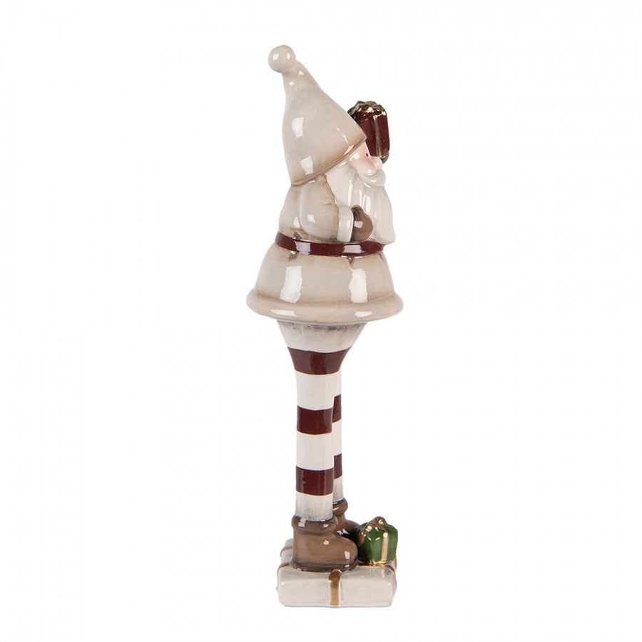 Clayre & Eef Keramikfigur „Weihnachts-Wichtel-Elf-Laaf-Zwerg “ aus Keramik in Rot-Weiß glasiert, 8x7x23 cm (6CE2251)