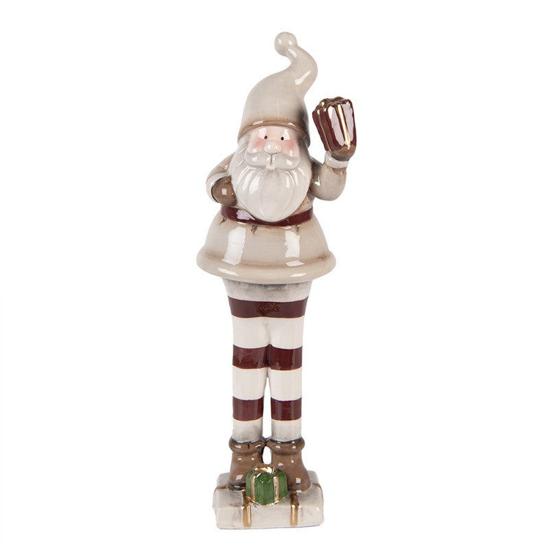 Clayre & Eef Keramikfigur „Weihnachts-Wichtel-Elf-Laaf-Zwerg “ aus Keramik in Rot-Weiß glasiert, 8x7x23 cm (6CE2251)