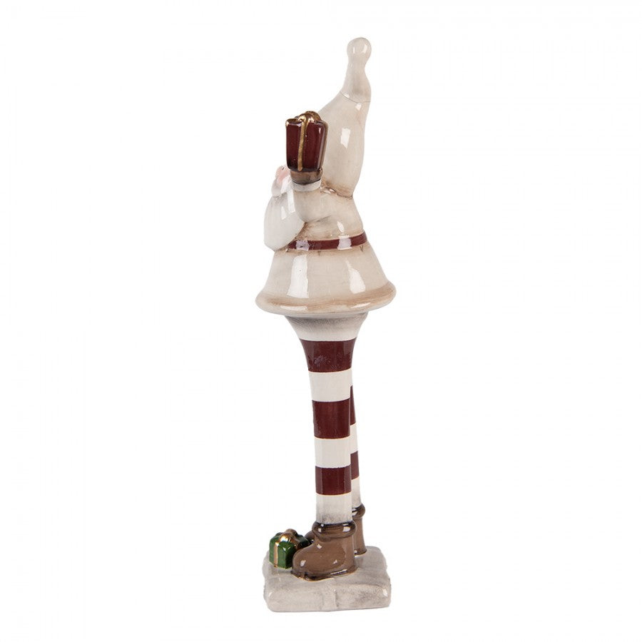 Clayre & Eef Keramikfigur „Weihnachts-Wichtel-Elf-Zwerg-Laaf“ aus Keramik in Rot-Weiß glasiert, 9x8x30 cm (6CE2252)