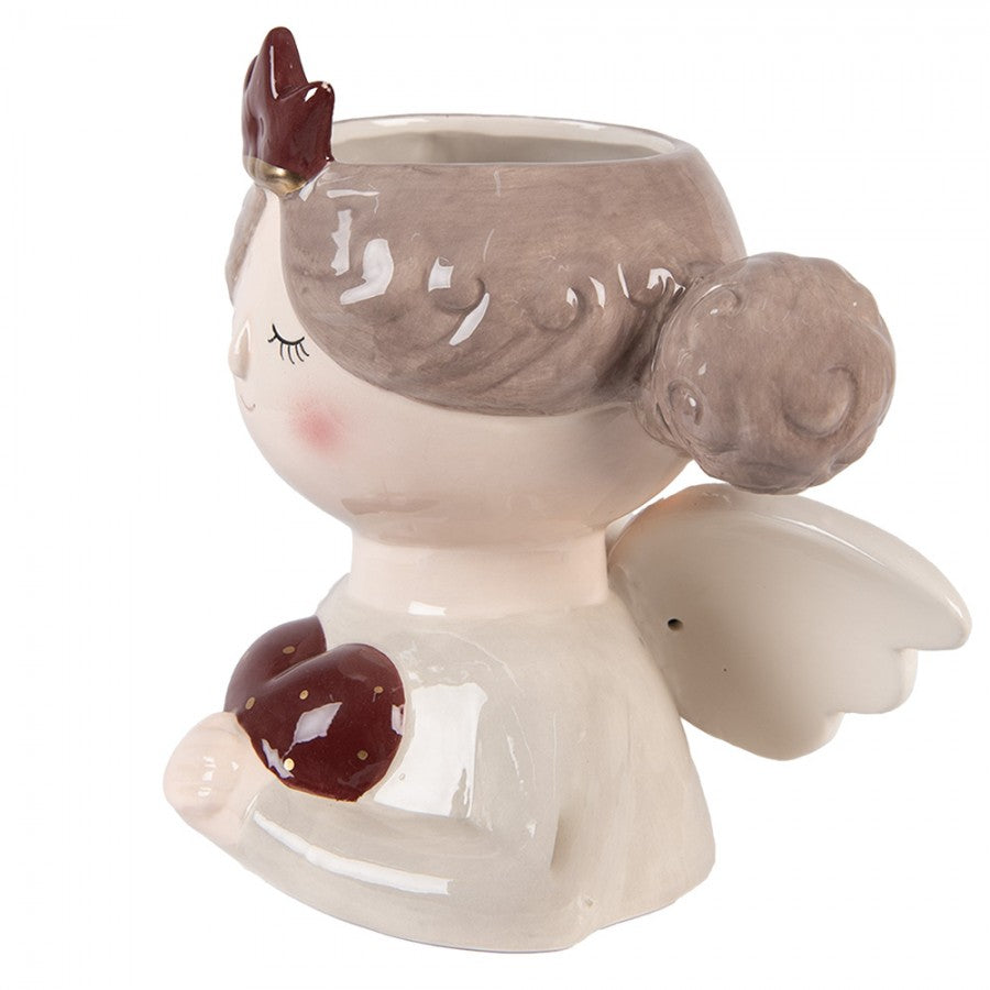 Clayre & Eef Blumentopf „Engel“ aus Keramik in Antikbeige, 17x14x17 cm (6CE2256)