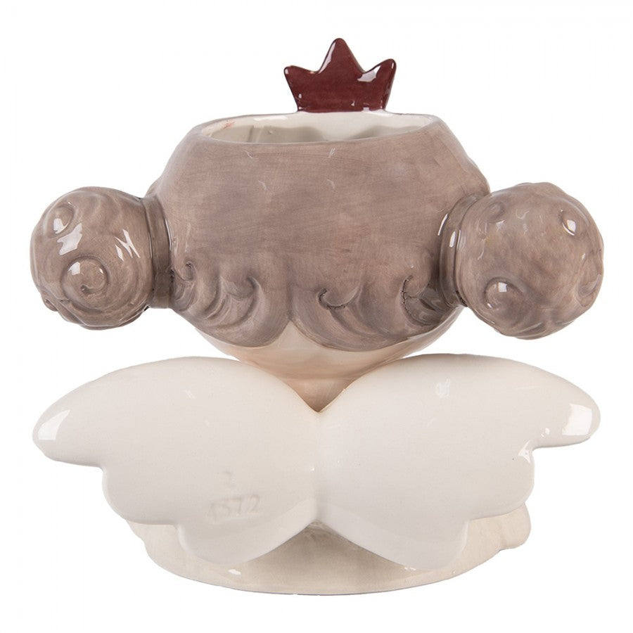 Clayre & Eef Blumentopf „Engel“ aus Keramik in Antikbeige, 17x14x17 cm (6CE2256)