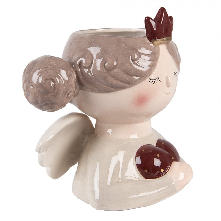 Clayre & Eef Blumentopf „Engel“ aus Keramik in Antikbeige, 17x14x17 cm (6CE2256)