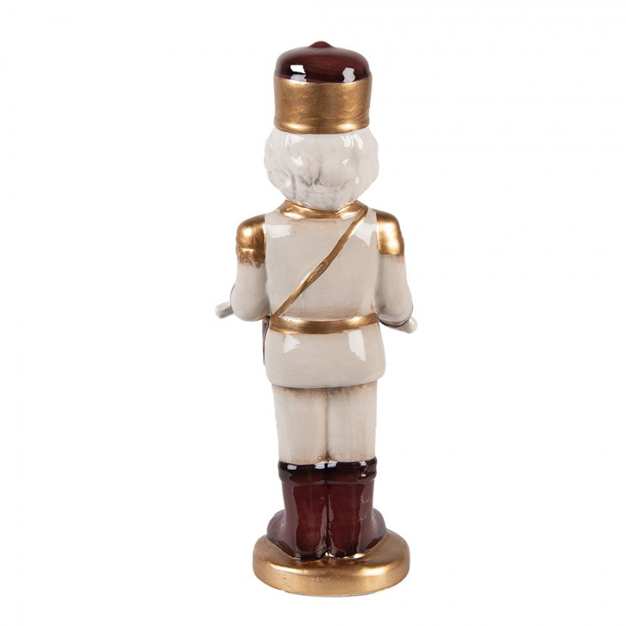 Weihnachtsfigur Nussknacker-Trommler Beige-Braun-Gold Keramik 8x8x25 cm von Clayre & Eef (6CE2258)