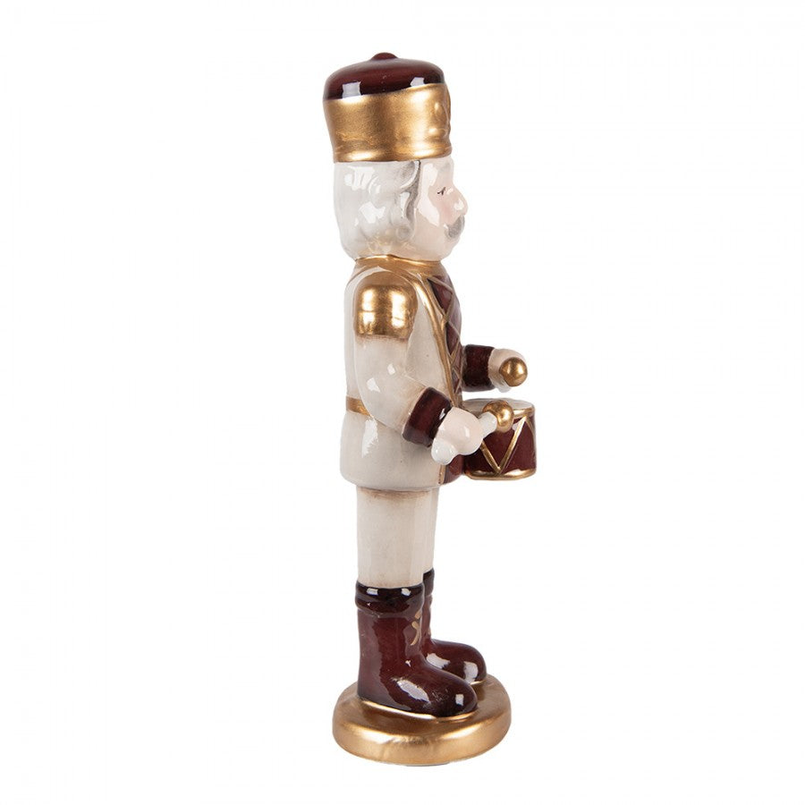 Weihnachtsfigur Nussknacker-Trommler Beige-Braun-Gold Keramik 8x8x25 cm von Clayre & Eef (6CE2258)