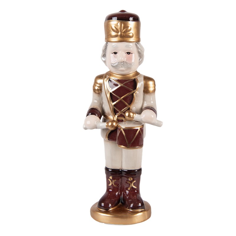 Weihnachtsfigur Nussknacker-Trommler Beige-Braun-Gold Keramik 8x8x25 cm von Clayre & Eef (6CE2258)