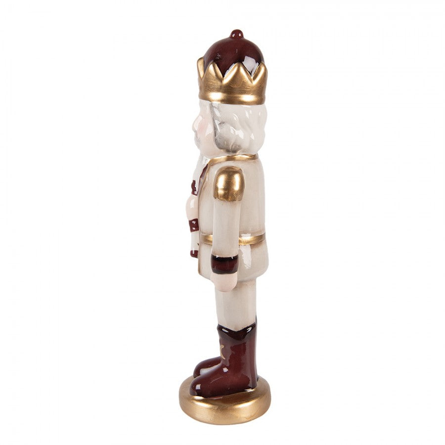 Weihnachtsfigur Nussknacker-König mit Zepter Beige-Braun-Gold Keramik 9x7x26 cm von Clayre & Eef (6CE2259)