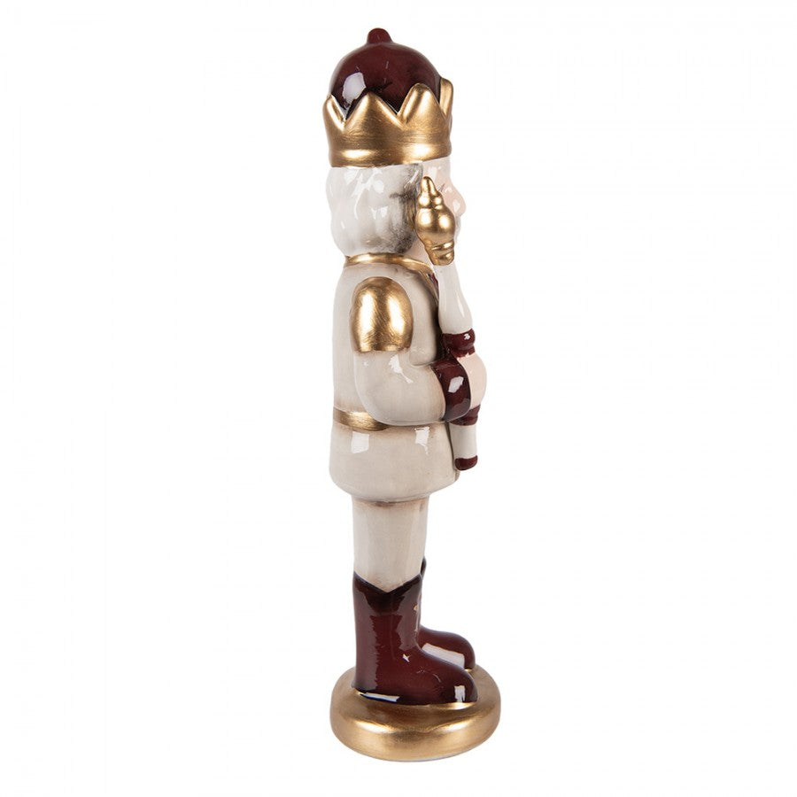 Weihnachtsfigur Nussknacker-König mit Zepter Beige-Braun-Gold Keramik 9x7x26 cm von Clayre & Eef (6CE2259)