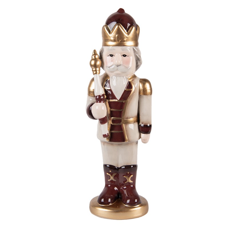 Weihnachtsfigur Nussknacker-König mit Zepter Beige-Braun-Gold Keramik 9x7x26 cm von Clayre & Eef (6CE2259)