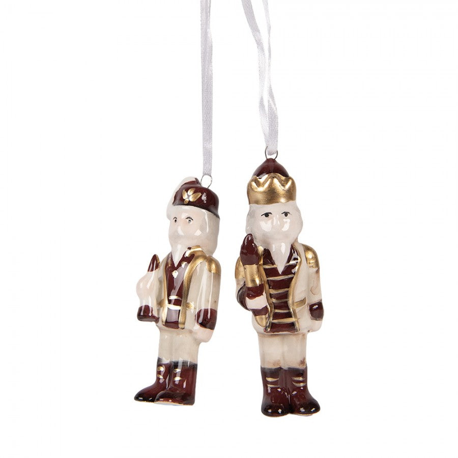 Weihnachts-Anhänger 2er-Set Nussknacker Beige-Braun-Gold Keramik 3x3x10 cm von Clayre & Eef (6CE2261)