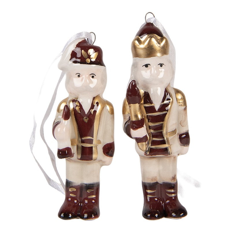 Weihnachts-Anhänger 2er-Set Nussknacker Beige-Braun-Gold Keramik 3x3x10 cm von Clayre & Eef (6CE2261)