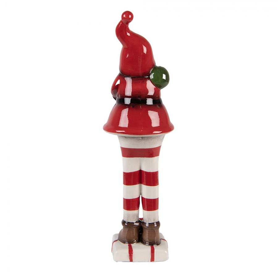 Clayre & Eef Keramikfigur „Weihnachts-Wichtel-Elf-Laaf-Zwerg“ aus Keramik in Rot-Weiß glasiert, 7x7x23 cm (6CE2264)
