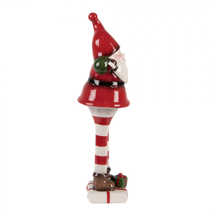 Clayre & Eef Keramikfigur „Weihnachts-Wichtel-Elf-Laaf-Zwerg“ aus Keramik in Rot-Weiß glasiert, 7x7x23 cm (6CE2264)
