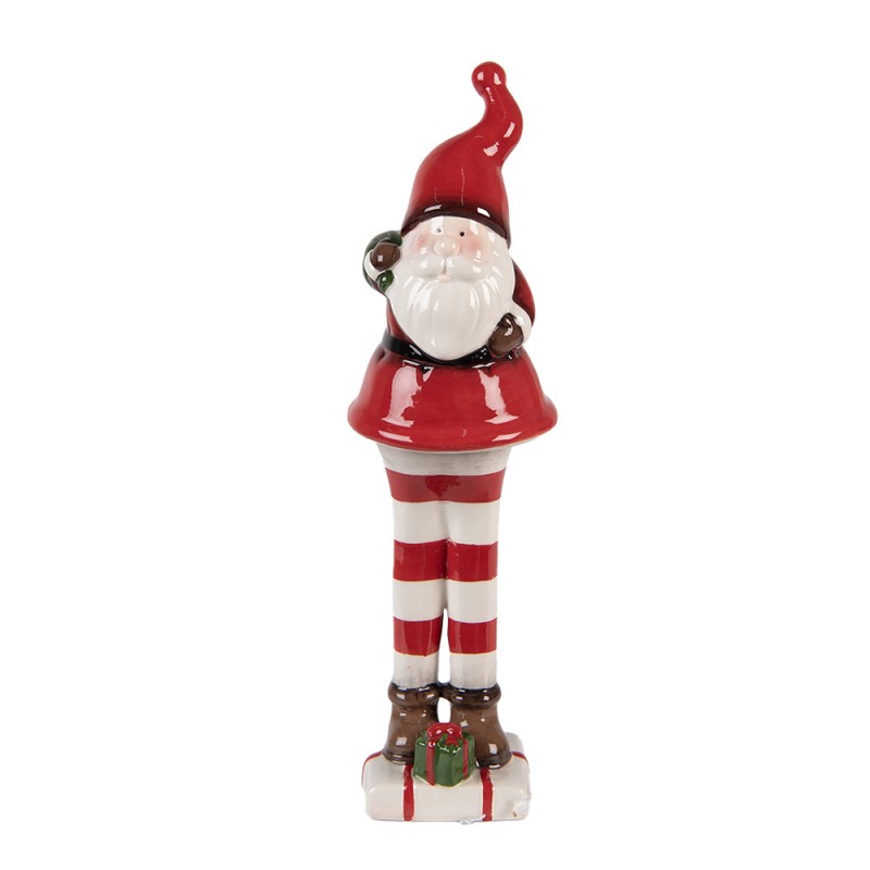 Clayre & Eef Keramikfigur „Weihnachts-Wichtel-Elf-Laaf-Zwerg“ aus Keramik in Rot-Weiß glasiert, 7x7x23 cm (6CE2264)