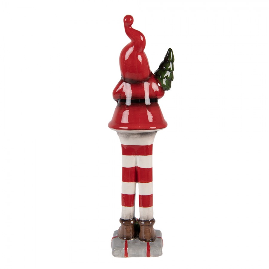 Clayre & Eef Keramikfigur „Weihnachts-Wichtel-Elf-Laaf-Zwerg “ aus Keramik in Rot-Weiß, 9x8x30 cm (6CE2265)
