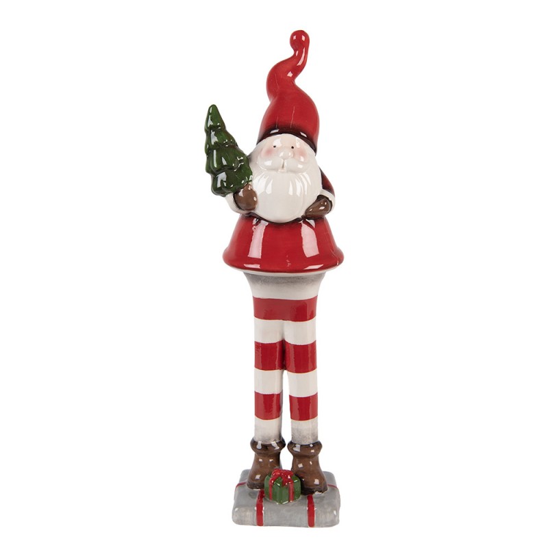 Clayre & Eef Keramikfigur „Weihnachts-Wichtel-Elf-Laaf-Zwerg “ aus Keramik in Rot-Weiß, 9x8x30 cm (6CE2265)
