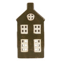 Clayre & Eef Teelichthalter Keramik Lichthaus Grachtenhaus Dunkelgruen Ziegeldach Kamin Ochsenauge 8x6x16 cm (6CE2285)