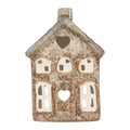 Clayre & Eef Teelichthalter Keramik Lichthaus Reaktivglasur Herzfenster Kamin Blaues Dach 9x6x13 cm (6CE2291)