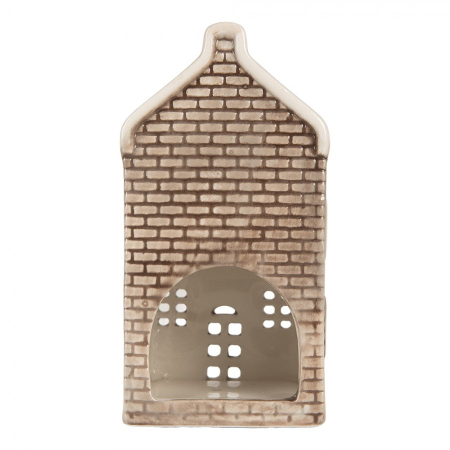 Clayre & Eef Teelichthalter Keramik Lichthaus Grachtenhaus Halsgiebel Grau Terrakotta Dach 7x7x14 cm (6CE2304)