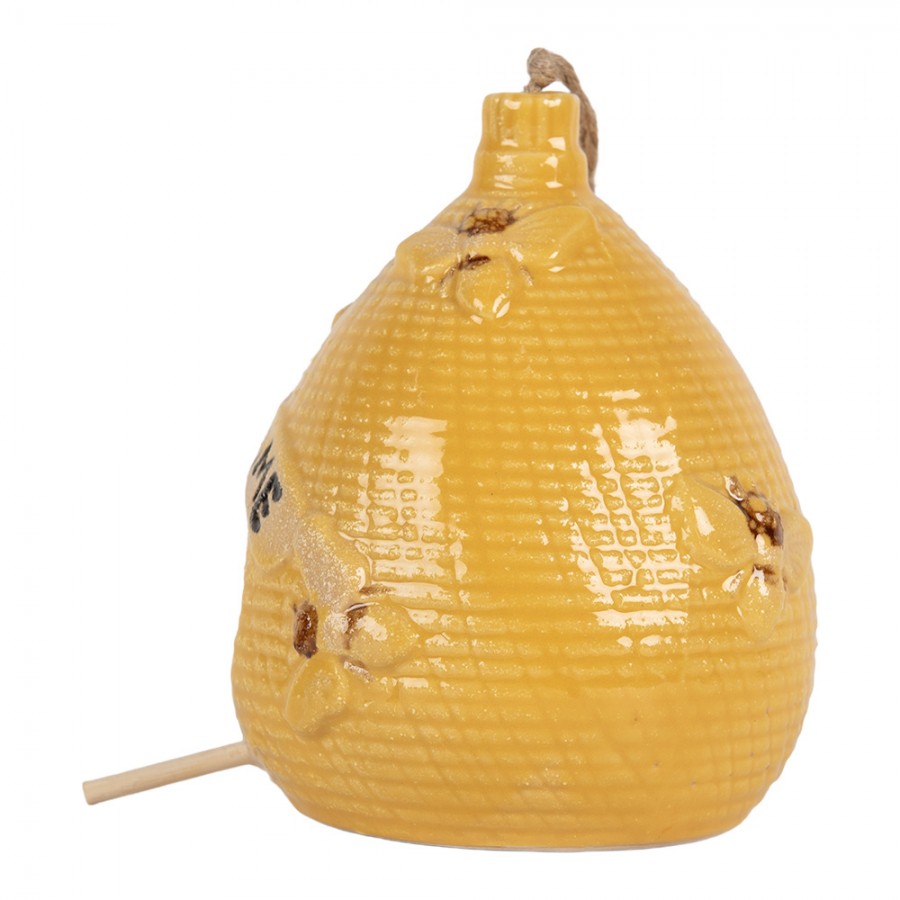 Vogelhaus Bienenkorb mit Bienen-Relief Keramik Gelb Ø 11x14 cm von Clayre & Eef (6CE2321)
