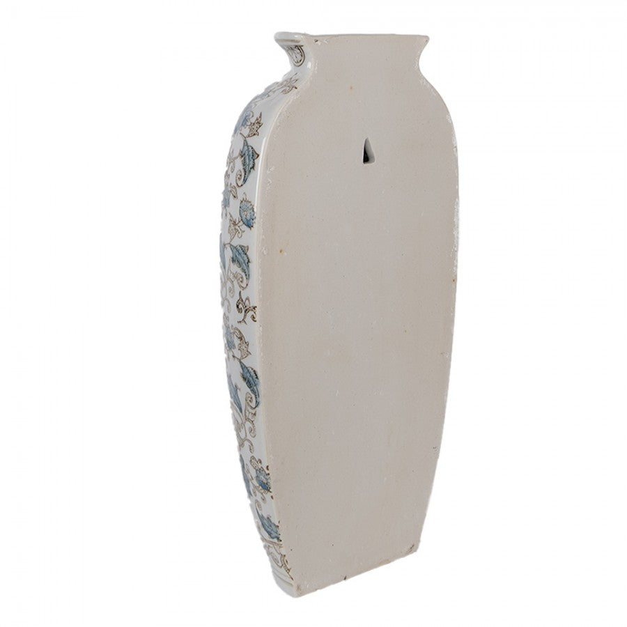Chinoiserie-Wandvase Blütenranken Blau-Weiß Keramik 19x10x38 cm von Clayre & Eef (6CE2373)