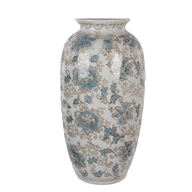 Chinoiserie-Wandvase Blütenranken Blau-Weiß Keramik 19x10x38 cm von Clayre & Eef (6CE2373)