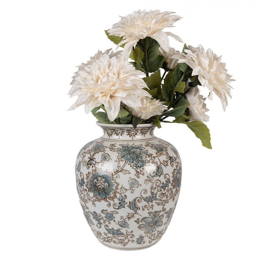 Chinoiserie-Dekovase Blütenranken Blau-Weiß Keramik Bauchform Ø 22x25 cm von Clayre & Eef (6CE2374)